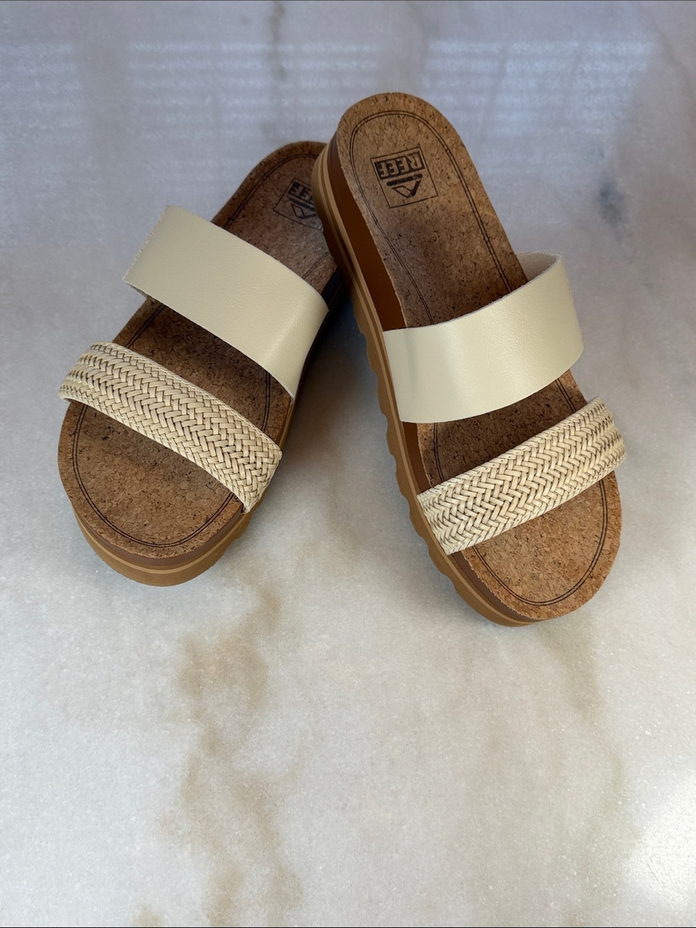 Reef Cream Double-Strap Braided Slide Sandals